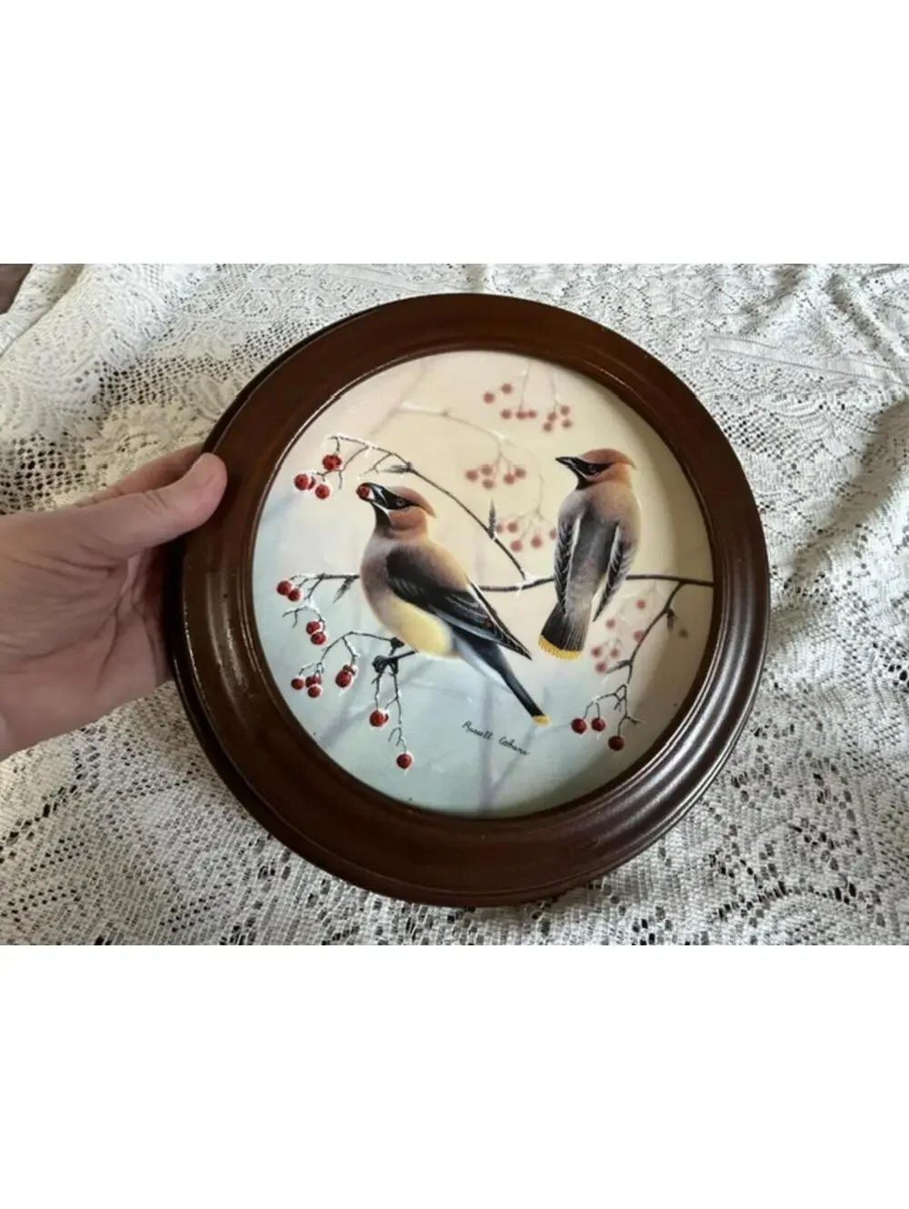 Russell Cobane Decorative Bird Plate with Wooden Frame